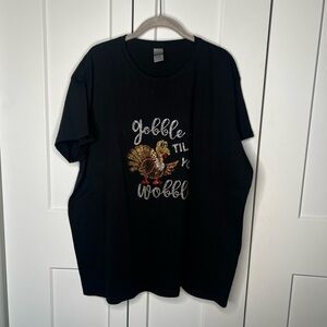 Thanksgiving Sequin Gobble Til You Wobble Turkey T Shirt Women's Plus Size 2XL